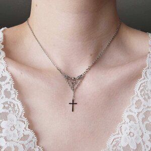 Gothic silver cross chain mail necklace ✦ dainty classic medieval necklace ✦